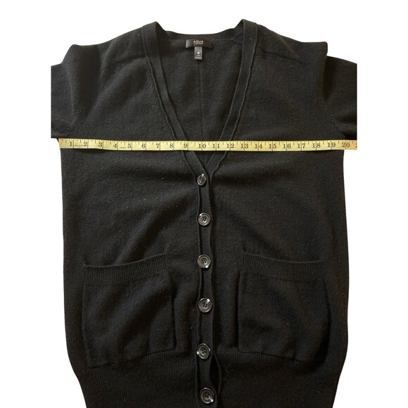 AQUA 100% Cashmere Black Cardigan Sweater‎ Women’s Size S Button Front Pockets - Picture 4 of 6